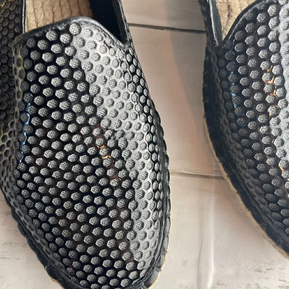 Cole Haan Rielle Perforated Espadrille Slip On Loafer Shoe Faux Patent Leather
